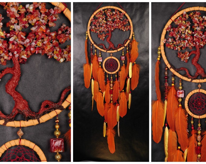 Carnelian Dream Catcher Tree of life Dreamcatcher orange gold Dream сatcher red dreamcatchers decor handmade carnelian gift Valentine's Day