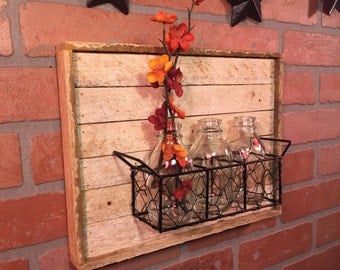 Rustic Three Bottle, holder, Rustic home decor, Bottle Holder, Bottle wall decor