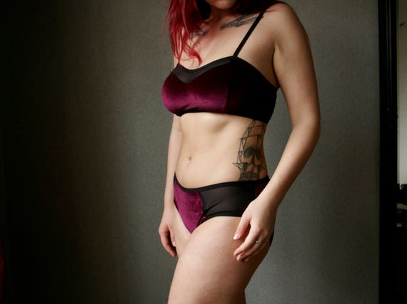 Wine Red Velvet Bustier And Panties Set Red Velvet Lingerie