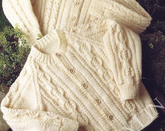 PDF Instant Digital Download girl boy childs aran cardigans knitting pattern 20 to 28 inch chest (182)