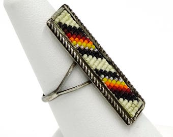 Native American Large Loomed Seed Bead Sterling Ring