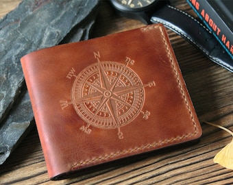Mens wallet Mens gift Personalized gift for husband gift for father Leather wallet Dad gift Personalized wallet for him Slim wallet Compass