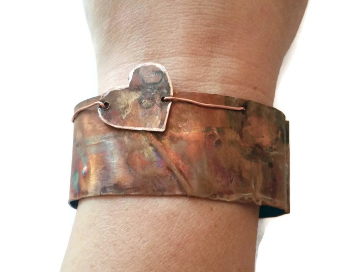 Sale - Heart's Flame Copper Cuff Bracelet, Valentine's Day Bracelet