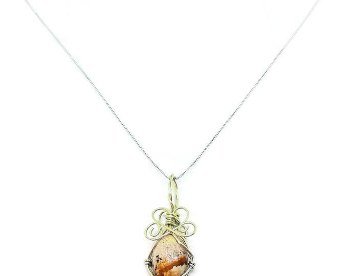 Sterling Silver Wrapped Picture Jasper Pendant, Sterling Silver Jasper Necklace, Jasper Gemstone Pendant, Unique Birthday Gift