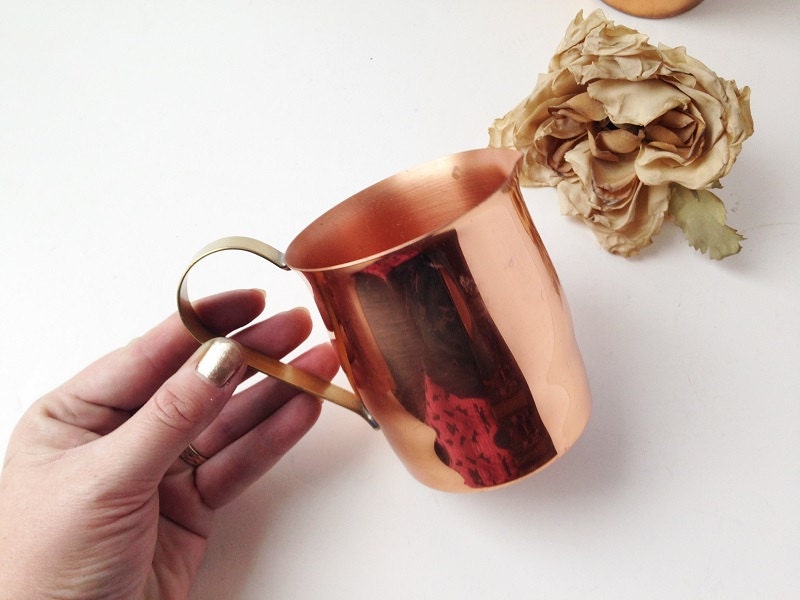 Copper Cup w Brass Handle / Copper Drinking Cup / Copper Mug