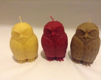 DISCOUNT ALERT: 100% Pure Beeswax Owl Sculpted Pillar Candles (set of 3) - Handmade Candle