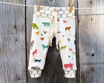 Organic baby clothes, farm baby, gender neutral baby gift, organic baby leggings,winter baby clothes,horse baby,homestead baby,cuff leggings