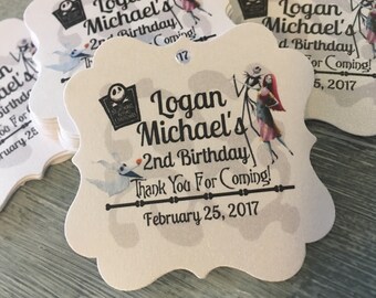 Nightmare before Christmas favor tags, jack skellington, sally, nightmare before Christmas party, nightmare birthday, jack and sally favors