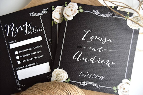 Vintage Floral Framed Chalkboard Wedding Invitation Sample