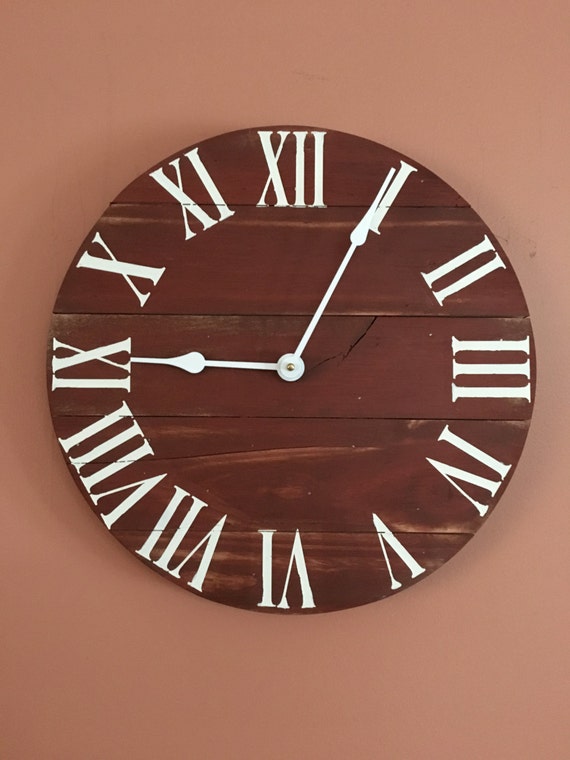 Items similar to Large Barn Red Rustic Wood Clock Pallet Clock