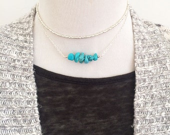 Sale! Dainty silver choker, layer necklace set, gift for her, layered necklaces, dainty turquoise necklace, dainty silver choker