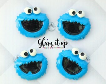 Cookie Monster bow center-Cookie Monster bow Center- Cookie Monster Flatback resin- cookie cabochon-monster hair bow center-hair bow