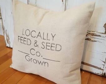 Locally Grown -Farmhouse Pillow Cover- Farmers Market Pillow - Vintage Pillow Cover - Farmers Market - Farmhouse Decor - Grain Sack Pillow