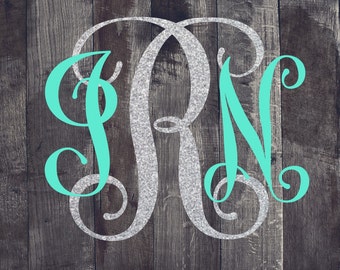 Monogram Decal, Monogram Vine Decal, Lily Pulitzer Monogram, Glitter Monogram Decal, Yeti Decal, Rtic Decal