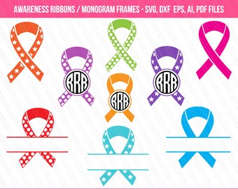 Awareness ribbon SVG, Awareness ribbon clipart , Patterned ribbon vector, awareness ribbon split monogram - Instant Digital download