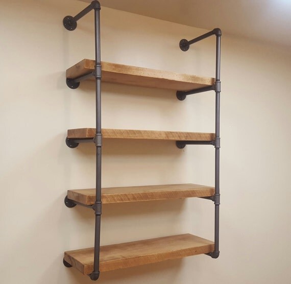 2 thick Rough Sawn wood Pipe Shelving with 2 thick