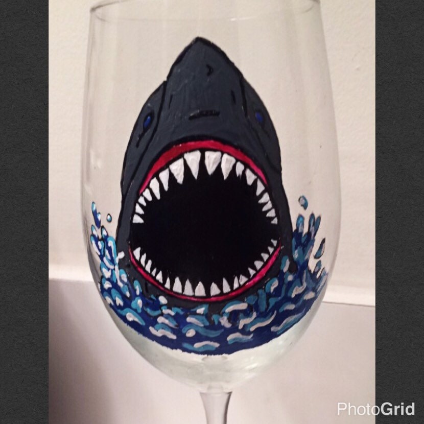Shark wine glass by ReevesDesignArt on Etsy