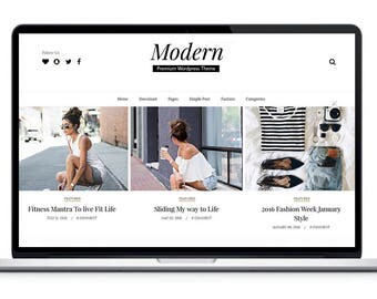 Responsive Wordpress Theme - Modern Wordpress Template - Wordpress Blog - Fashion Blog Design