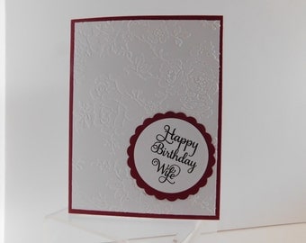 Wife Birthday Card, Wife Cards, Happy Birthday Wife, Wife Greeting Cards, Rose embossed card , red card stock