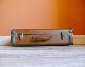 Hardsided Trumpet Case, Mid Century Suitcase Luggage, Vintage Storage, Wedding Card Case, Musical Instrument Case