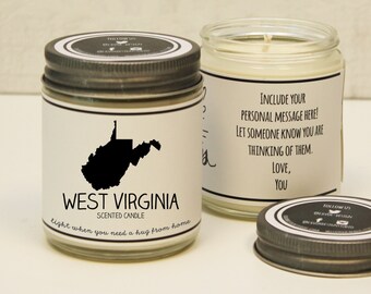 West Virginia Scented Candle - Homesick Gift | Miss Home Gift | State Scented Candle | Moving Gift | College Student Gift | State Candles