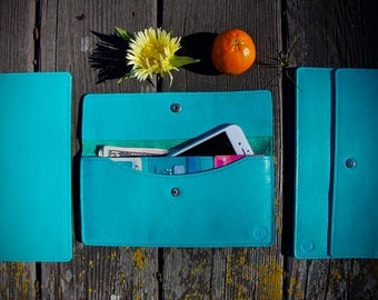 Mother Mother's day Turquoise leather wallet Aqua women wallet Blue color iPhone 6 7 LUXURY Women leather wallet Gift For
