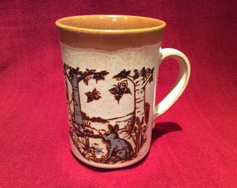 Ashdale Pottery Wolf, Hare and Butterfly Pattern Mug circa 1970
