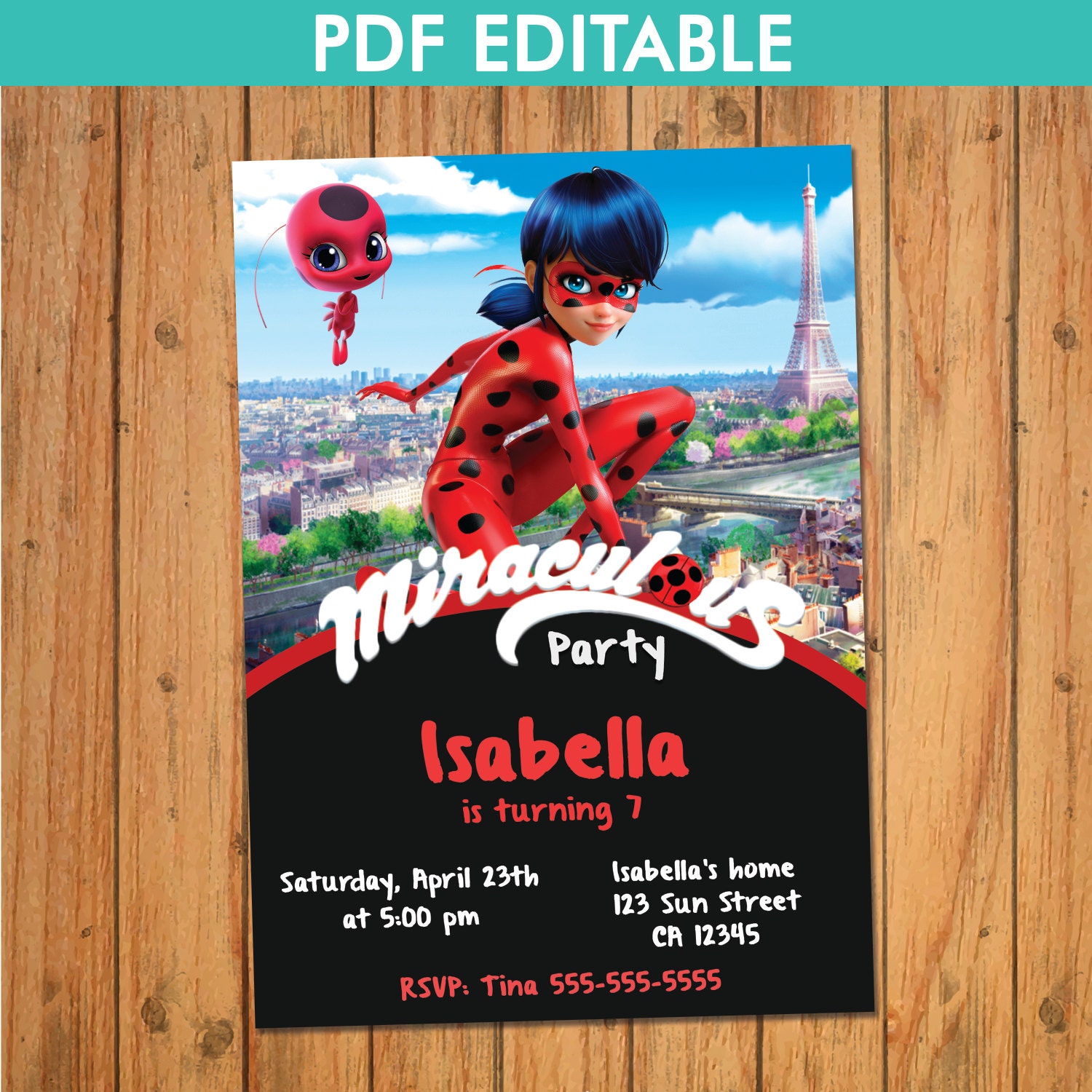 Miraculous Ladybug Birthday Party Invitations