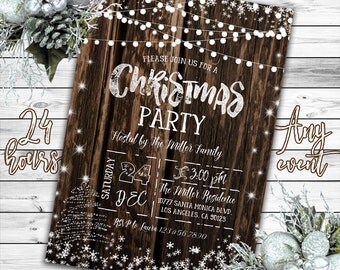 Christmas Invitation, Christmas Party Invitation, Rustic Christmas Invitation, Rustic Winter Invitation, Holiday Party Invitation, Printable