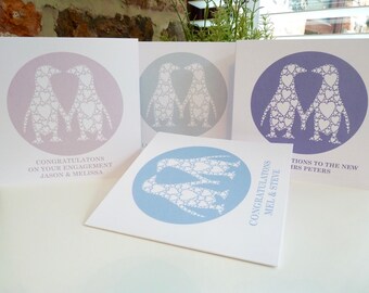 Personalised Kissing Penguins Card , Personalised Wedding Card, Personalised Anniversary Card, Personalised Engagement Card