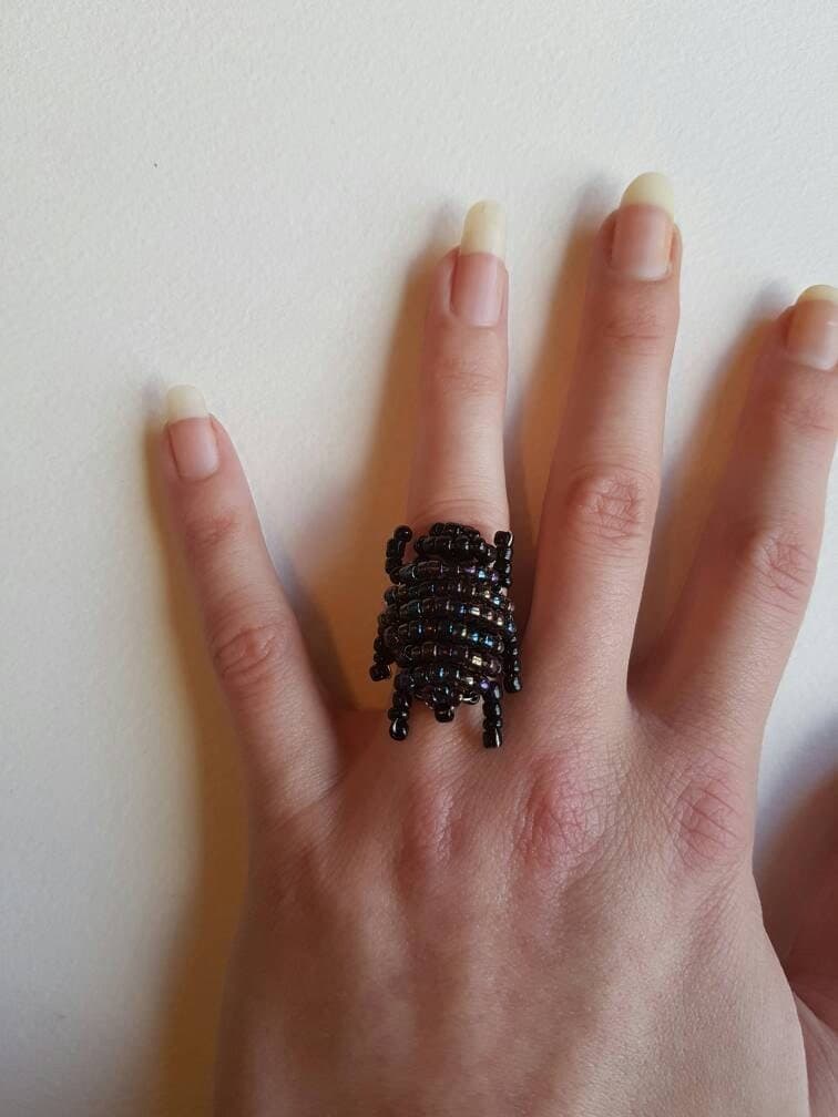 Luna Lovegood beetle ring - seed bead ring - harry potter jewelry