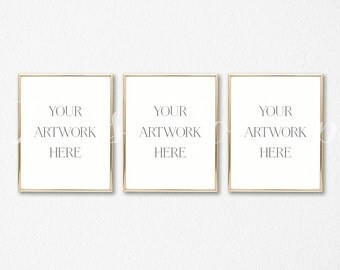 8x10 Set of 3 DIGITAL Gold Frame Mockup (Portrait) - Stock Photo, Styled Photography, Mock up, prints, illustration, INSTANT DOWNLOAD