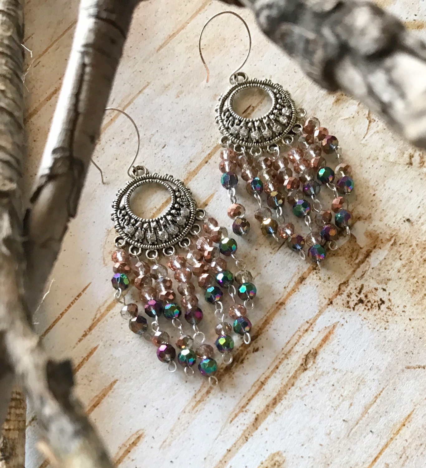 Boho Chandelier Crystal Earrings Sterling Silver Jewelry