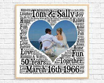 PERSONALIZED 50th ANNIVERSARY Gift ~ Word Art ~ 50 Year Anniversary ~ Unique Anniversary gift ~50 Year Wedding Anniversary Gift~Unique Gift