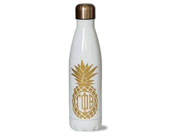 GPB. Gamma Phi Beta Sorority Stainless Steel Water Bottle With Gold Pineapple Design.