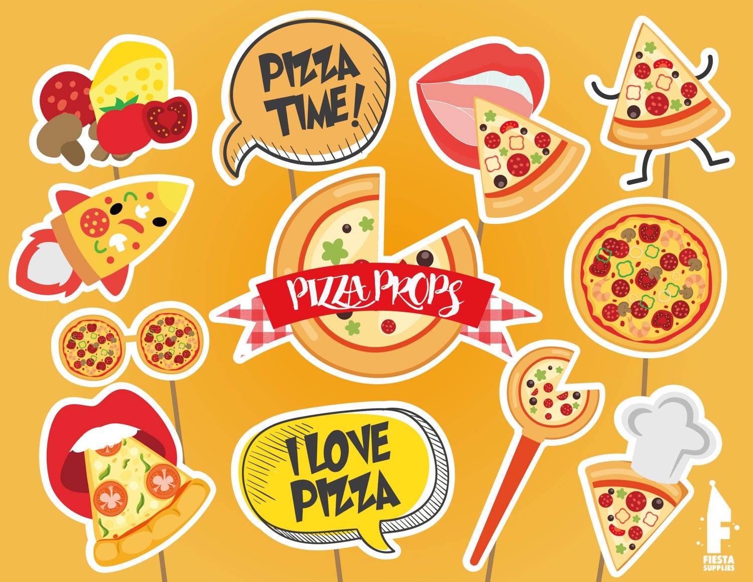 Printable Pizza Party Photo Booth Props Pizza party props