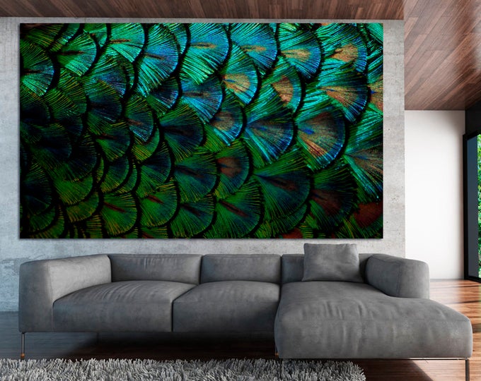 Large peacock feathers wall art digital poster home decor canvas print set, green abstract peacock art water drops digital poster wall decor