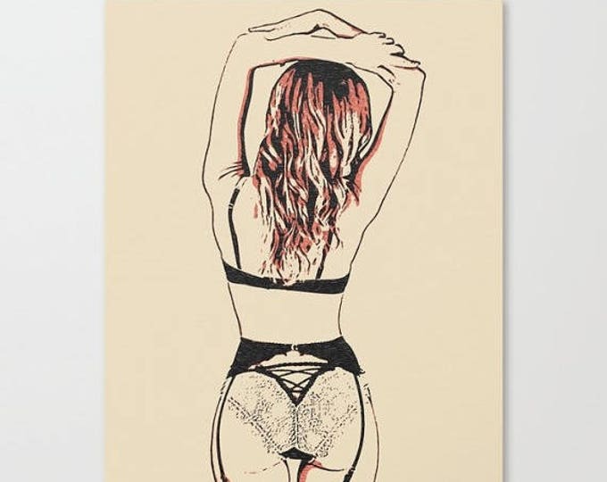 Erotic Art Canvas Print - Sexy in lingerie, unique sexy pop art style print, Perfect girl in submissive pose, sensual high qu...