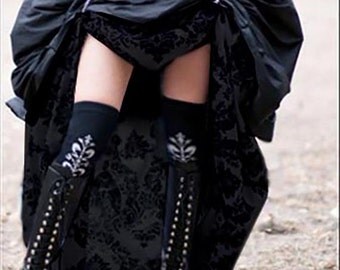 Ready to ship 2 SKIRTS. Double Bustle DAMASK Black&Black. Steampunk Victorian Taffeta Skirt Costume for Cosplay