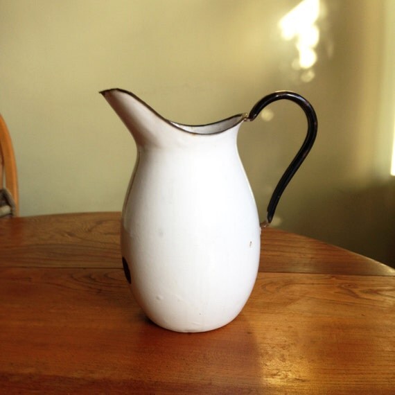 Vintage White Enamel Pitcher 9