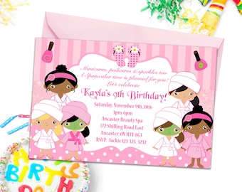 Spa Party Invitations, Girls Party Invites, Kids Birthday Party Invitations, Spa Invitations, Beauty Salon Invitations, Kids Party Printable