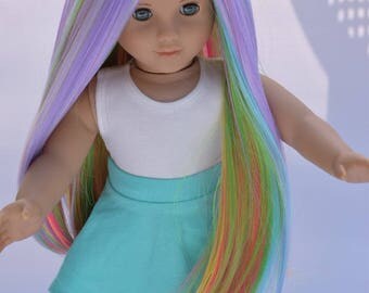 Custom Doll Wig 10-11" Rainbow Heat Safe fits Gotz Journey Girls American girl doll Color - Starlight Starbright @EDD