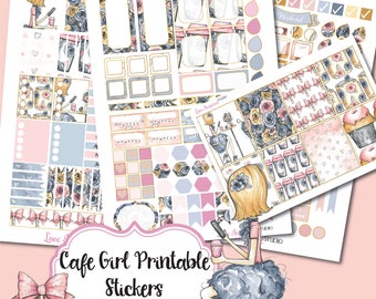 50% Sale Digital Planner Stickers, Printable Stickers, Cafe Girl Stickers, Weekly Stickers, Erin Condren Planner Girl Stickers, Printables