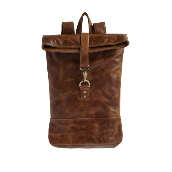 Small Distressed Brown Leather Backpack by MakersTravelers on Etsy