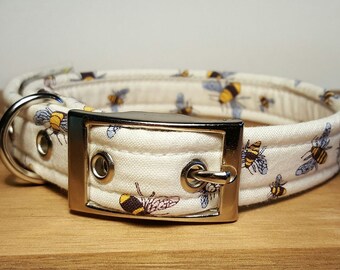 Dog Collar in Cream - Off White - Bee Dog Accessories - Metal or Plastic Buckle - Adjustable