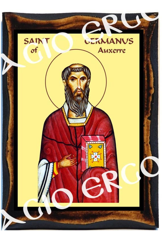 San Germano d'Auxerre vescovo romano cattolico cristiano icona placca di legno