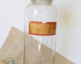 Apothecary Bottle – Glass - c. 1900 – Mouth-Blown – Original Paper Label