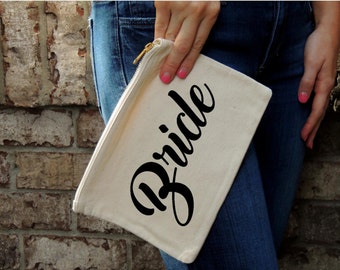 Gold Zipper Cosmetic Bag- BRIDE
