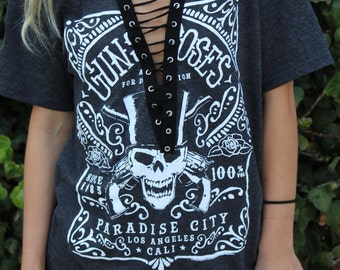 Gun's and Rose's Lace Up Tee (white&black)