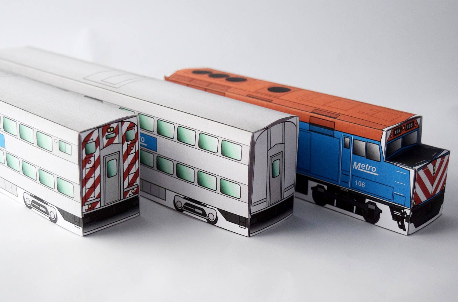 Metro Commuter Train Papercraft Model Set, Railway Art 